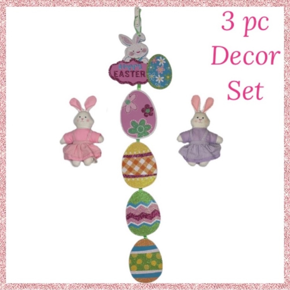 Happy Easter Décor Wall / Door Hanging Sign Easter Decorations Cottage Bunnies